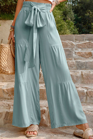 Shop Tie Front Smocked Tiered Pants Now On Klozey Store - U.S. Fashion And Be Up-To-Fashion!