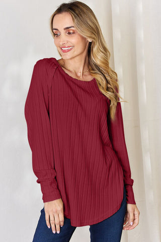 Shop Basic Bae Full Size Ribbed Round Neck Slit T-Shirt Now On Klozey Store - Trendy U.S. Premium Women Apparel & Accessories And Be Up-To-Fashion!