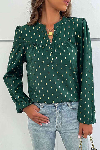 Shop Printed Buttoned Puff Sleeve Blouse Now On Klozey Store - Trendy U.S. Premium Women Apparel & Accessories And Be Up-To-Fashion!