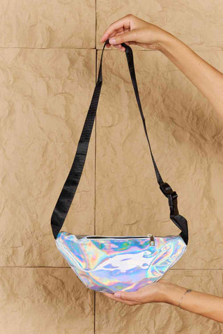 Shop Fame Good Vibrations Holographic Double Zipper Fanny Pack in Silver Now On Klozey Store - Trendy U.S. Premium Women Apparel & Accessories And Be Up-To-Fashion!