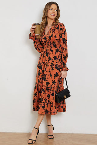 Shop Floral Smocked Long Flounce Sleeve Dress Now On Klozey Store - Trendy U.S. Premium Women Apparel & Accessories And Be Up-To-Fashion!