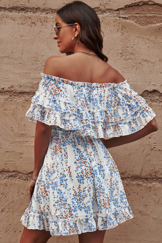 Shop Floral Off-Shoulder Ruffle Hem Dress Now On Klozey Store - Trendy U.S. Premium Women Apparel & Accessories And Be Up-To-Fashion!