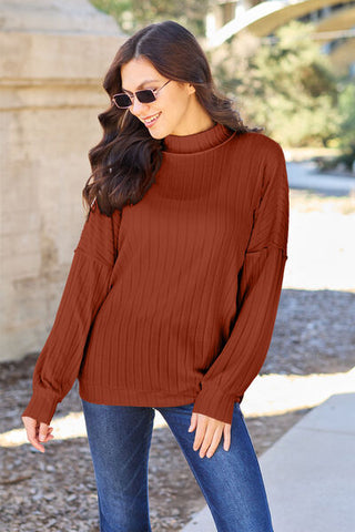 Shop Basic Bae Full Size Ribbed Exposed Seam Mock Neck Knit Top Now On Klozey Store - Trendy U.S. Premium Women Apparel & Accessories And Be Up-To-Fashion!