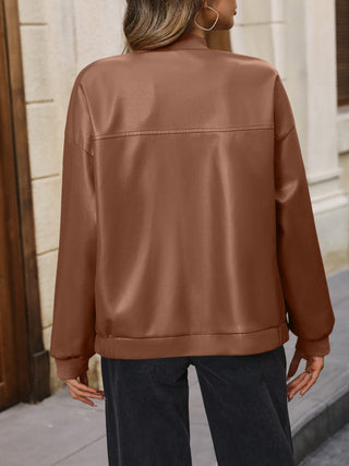 Shop Zip Up Baseball Collar Dropped Shoulder Jacket Now On Klozey Store - Trendy U.S. Premium Women Apparel & Accessories And Be Up-To-Fashion!