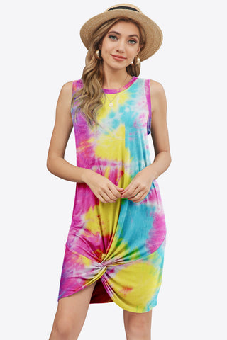 Shop Tie-Dye Twisted Round Neck Sleeveless Dress Now On Klozey Store - U.S. Fashion And Be Up-To-Fashion!
