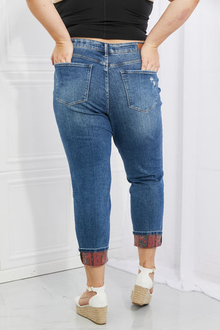 Shop Judy Blue Gina Full Size Mid Rise Paisley Patch Cuff Boyfriend Jeans Now On Klozey Store - U.S. Fashion And Be Up-To-Fashion!