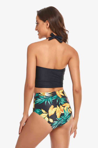 Shop Botanical Print Halter Neck Drawstring Detail Bikini Set Now On Klozey Store - Trendy U.S. Premium Women Apparel & Accessories And Be Up-To-Fashion!