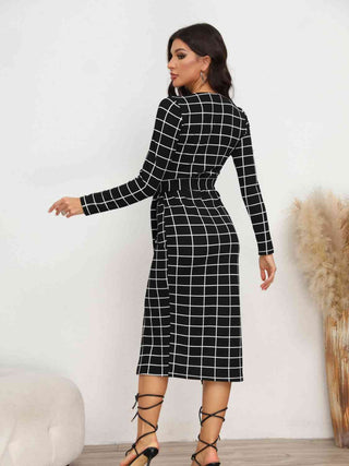 Shop Plaid Long Sleeve Slit Dress Now On Klozey Store - Trendy U.S. Premium Women Apparel & Accessories And Be Up-To-Fashion!