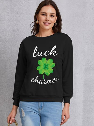Shop LUCK CHARMER Round Neck Sweatshirt Now On Klozey Store - Trendy U.S. Premium Women Apparel & Accessories And Be Up-To-Fashion!