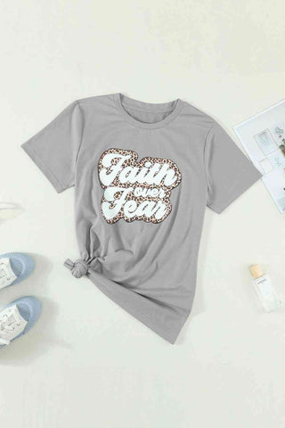 Shop FAITH OVER FEAR Graphic Round Neck Tee Now On Klozey Store - Trendy U.S. Premium Women Apparel & Accessories And Be Up-To-Fashion!