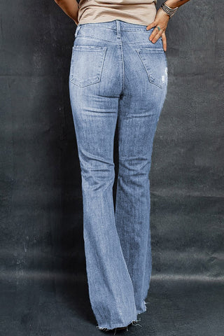 Shop Distressed Raw Hem Flare Jeans Now On Klozey Store - Trendy U.S. Premium Women Apparel & Accessories And Be Up-To-Fashion!