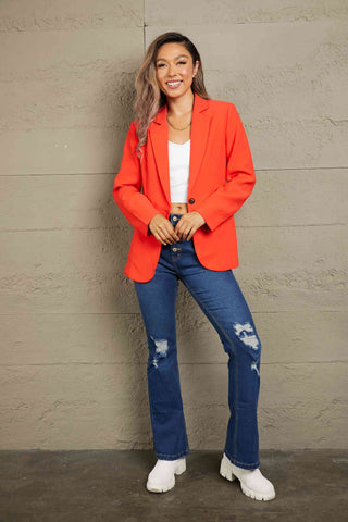 Shop Double Take One-Button Padded-Shoulder Blazer Now On Klozey Store - Trendy U.S. Premium Women Apparel & Accessories And Be Up-To-Fashion!