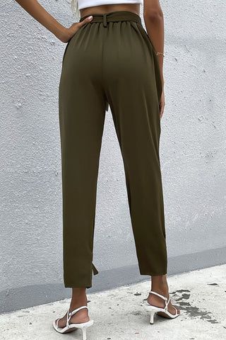 Shop Tie Detail Belted Pants with Pockets Now On Klozey Store - Trendy U.S. Premium Women Apparel & Accessories And Be Up-To-Fashion!