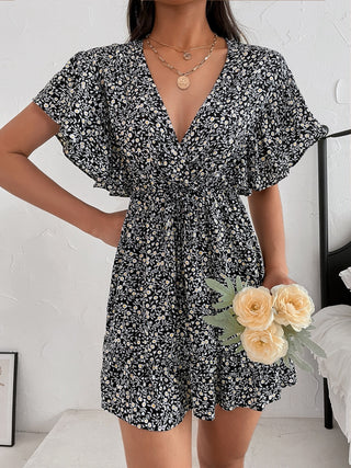 Shop Cutout Ditsy Floral Surplice Flounce Sleeve Dress Now On Klozey Store - Trendy U.S. Premium Women Apparel & Accessories And Be Up-To-Fashion!