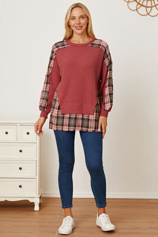 Shop Plaid Round Neck Dropped Shoulder Sweatshirt Now On Klozey Store - Trendy U.S. Premium Women Apparel & Accessories And Be Up-To-Fashion!