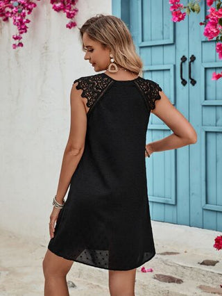 Shop Lace Detail Tie Neck Mini Dress Now On Klozey Store - Trendy U.S. Premium Women Apparel & Accessories And Be Up-To-Fashion!