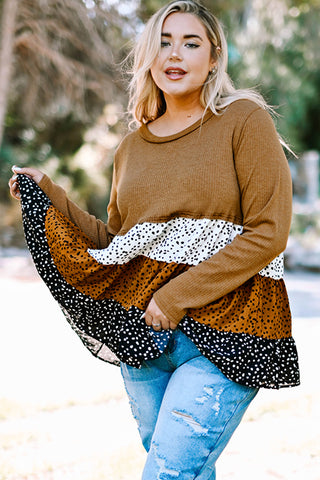 Shop Plus Size Animal Print Color Block Ribbed Babydoll Top Now On Klozey Store - Trnedy U.S. Premium Women Apparel & Accessories And Be Up-To-Fashion!