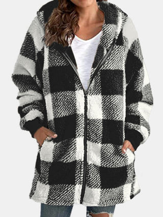 Shop Plaid Zip Up Hooded Jacket with Pockets Now On Klozey Store - Trendy U.S. Premium Women Apparel & Accessories And Be Up-To-Fashion!