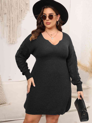 Shop Plus Size Dropped Shoulder Long Sleeve Knit Mini Dress Now On Klozey Store - Trendy U.S. Premium Women Apparel & Accessories And Be Up-To-Fashion!
