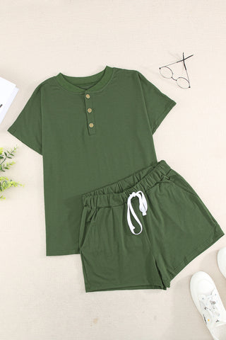 Shop Quarter Button Short Sleeve Top and Shorts Lounge Set Now On Klozey Store - Trendy U.S. Premium Women Apparel & Accessories And Be Up-To-Fashion!