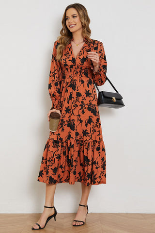 Shop Floral Smocked Long Flounce Sleeve Dress Now On Klozey Store - Trendy U.S. Premium Women Apparel & Accessories And Be Up-To-Fashion!