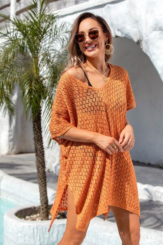 Shop Openwork Slit Scoop Neck Cover Up Now On Klozey Store - Trendy U.S. Premium Women Apparel & Accessories And Be Up-To-Fashion!