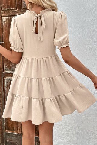 Shop Puff Sleeve Tie Back Tiered Dress Now On Klozey Store - U.S. Fashion And Be Up-To-Fashion!
