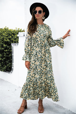 Shop Printed Puff Sleeve Ruffle Maxi Dress Now On Klozey Store - Trendy U.S. Premium Women Apparel & Accessories And Be Up-To-Fashion!