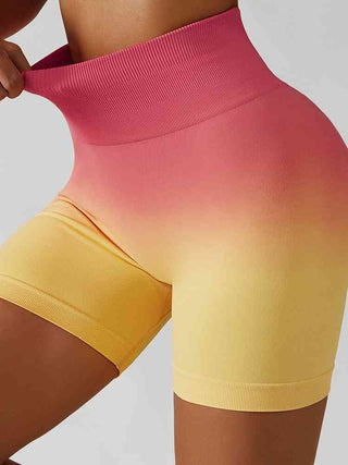 Shop Gradient Wide Waistband Slim Fit Sports Shorts Now On Klozey Store - Trendy U.S. Premium Women Apparel & Accessories And Be Up-To-Fashion!