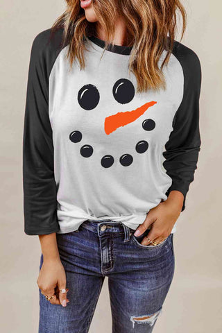 Shop Snowman Graphic Raglan Sleeve T-Shirt Now On Klozey Store - Trendy U.S. Premium Women Apparel & Accessories And Be Up-To-Fashion!