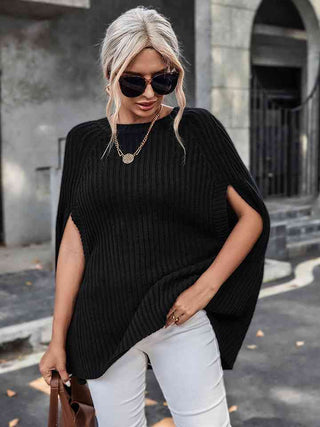 Shop Ribbed Round Neck Slit Sleeve Knit Top Now On Klozey Store - Trendy U.S. Premium Women Apparel & Accessories And Be Up-To-Fashion!