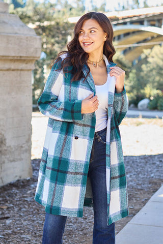 Shop Double Take Full Size Plaid Button Up Lapel Collar Coat Now On Klozey Store - Trendy U.S. Premium Women Apparel & Accessories And Be Up-To-Fashion!