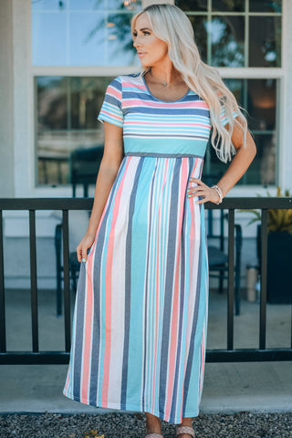 Shop Striped Print High Waist Maxi Dress Now On Klozey Store - Trendy U.S. Premium Women Apparel & Accessories And Be Up-To-Fashion!