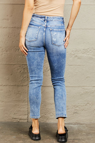 Shop BAYEAS Mid Rise Distressed Skinny Jeans Now On Klozey Store - Trendy U.S. Premium Women Apparel & Accessories And Be Up-To-Fashion!
