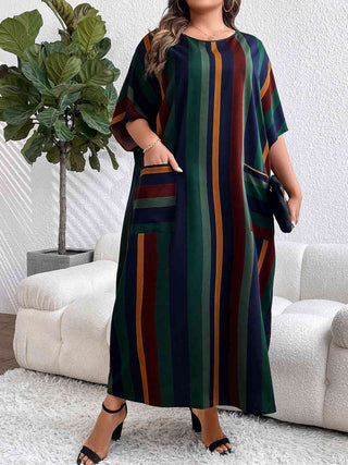 Shop Plus Size Striped Maxi Dress with Pockets Now On Klozey Store - U.S. Fashion And Be Up-To-Fashion!