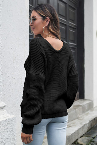Shop V-Neck Drop Shoulder Sweater Now On Klozey Store - Trendy U.S. Premium Women Apparel & Accessories And Be Up-To-Fashion!