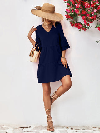 Shop V-Neck Flare Sleeve Mini Dress Now On Klozey Store - Trendy U.S. Premium Women Apparel & Accessories And Be Up-To-Fashion!