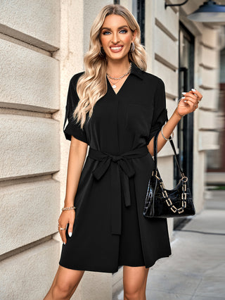 Shop Johnny Collar Tie Belt Dress Now On Klozey Store - Trendy U.S. Premium Women Apparel & Accessories And Be Up-To-Fashion!