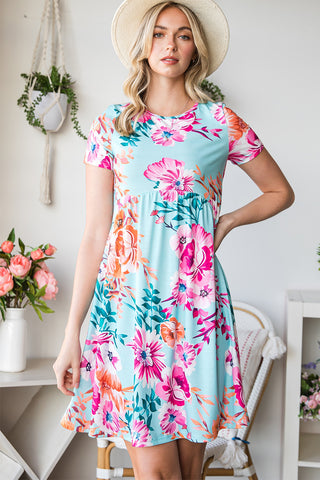 Shop Floral Round Neck Short Sleeve Mini Dress Now On Klozey Store - Trendy U.S. Premium Women Apparel & Accessories And Be Up-To-Fashion!