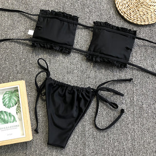 Shop Frill Trim Ruched Bikini Set Now On Klozey Store - Trendy U.S. Premium Women Apparel & Accessories And Be Up-To-Fashion!
