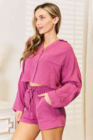 Shop Basic Bae Buttoned Long Sleeve Top and Shorts Set Now On Klozey Store - Trendy U.S. Premium Women Apparel & Accessories And Be Up-To-Fashion!