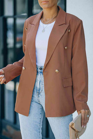 Shop Double-Breasted Lapel Collar Long Sleeve Blazer Now On Klozey Store - Trendy U.S. Premium Women Apparel & Accessories And Be Up-To-Fashion!