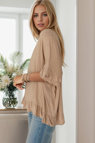 Shop Ruffled V-Neck Half Sleeve Blouse Now On Klozey Store - Trendy U.S. Premium Women Apparel & Accessories And Be Up-To-Fashion!