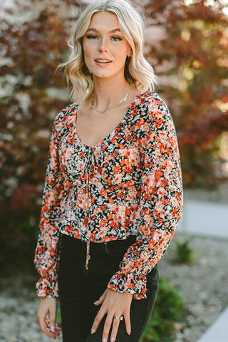 Shop Floral Tied Flounce Sleeve Peplum Blouse Now On Klozey Store - Trendy U.S. Premium Women Apparel & Accessories And Be Up-To-Fashion!