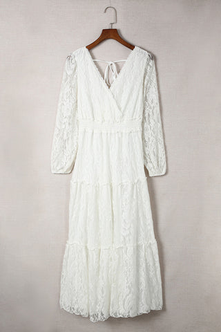 Shop Puff Sleeve Tie-Back Lace Surplice Dress Now On Klozey Store - U.S. Fashion And Be Up-To-Fashion!