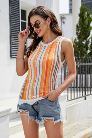 Shop Striped Scalloped Hem Knit Tank Now On Klozey Store - Trendy U.S. Premium Women Apparel & Accessories And Be Up-To-Fashion!