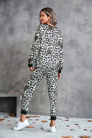 Shop Leopard V-Neck Dropped Shoulder Loungewear Set Now On Klozey Store - U.S. Fashion And Be Up-To-Fashion!