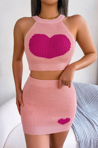 Shop Heart Contrast Ribbed Sleeveless Knit Top and Skirt Set Now On Klozey Store - Trendy U.S. Premium Women Apparel & Accessories And Be Up-To-Fashion!