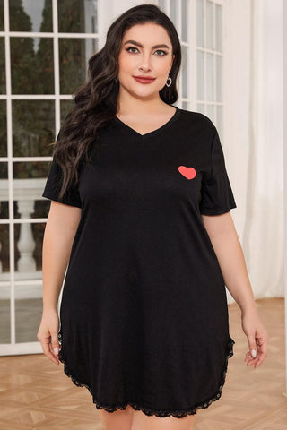 Shop Plus Size Lace Trim V-Neck Short Sleeve Night Dress Now On Klozey Store - Trendy U.S. Premium Women Apparel & Accessories And Be Up-To-Fashion!