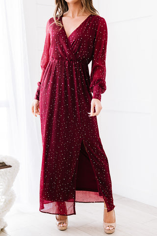 Shop Rhinestone Surplice Split Maxi Dress Now On Klozey Store - Trnedy U.S. Premium Women Apparel & Accessories And Be Up-To-Fashion!